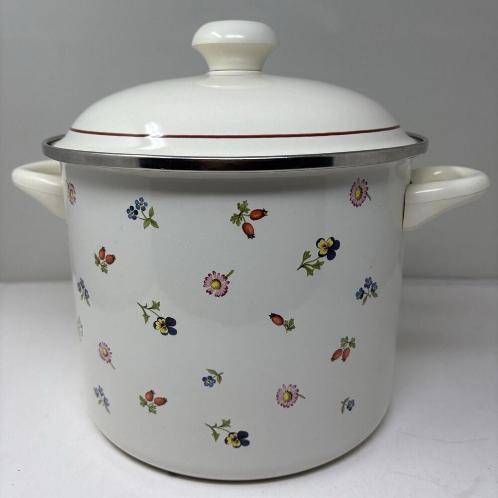 Villeroy Boch Petite Fleur Large 8 Quart Enamelware Stock Pot West Germany